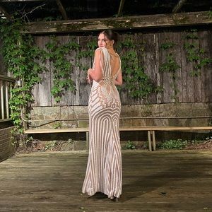Yvonne Lafleur White/Gold Floor Length Dress.